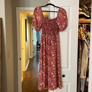 Resa Kaia MIDI Dress in brick red and white floral pattern (small)